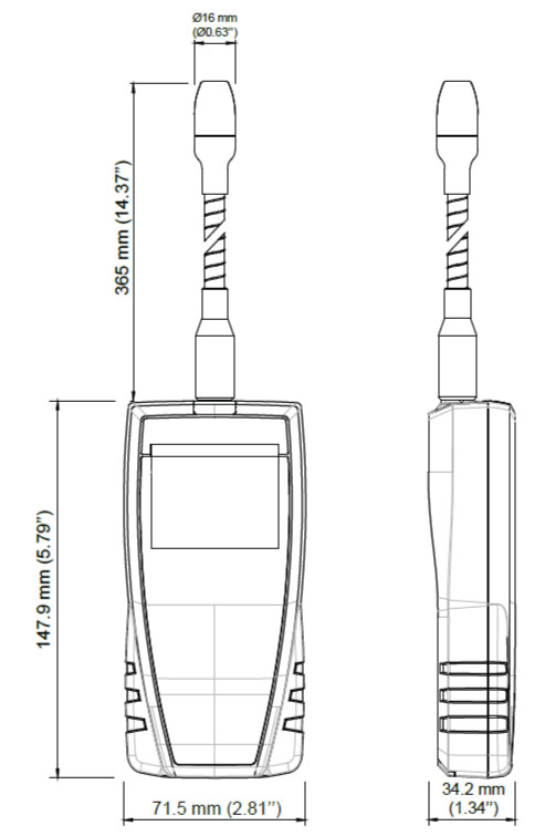 dimensions for the Sauermann Si RD3 Refrigerant Leak Detector